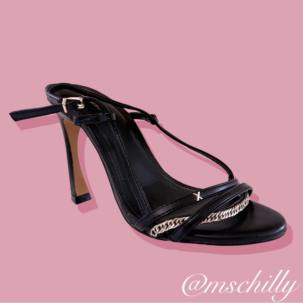 Express Black Silver Chain Strap Stiletto Heel Sandals Sz 9